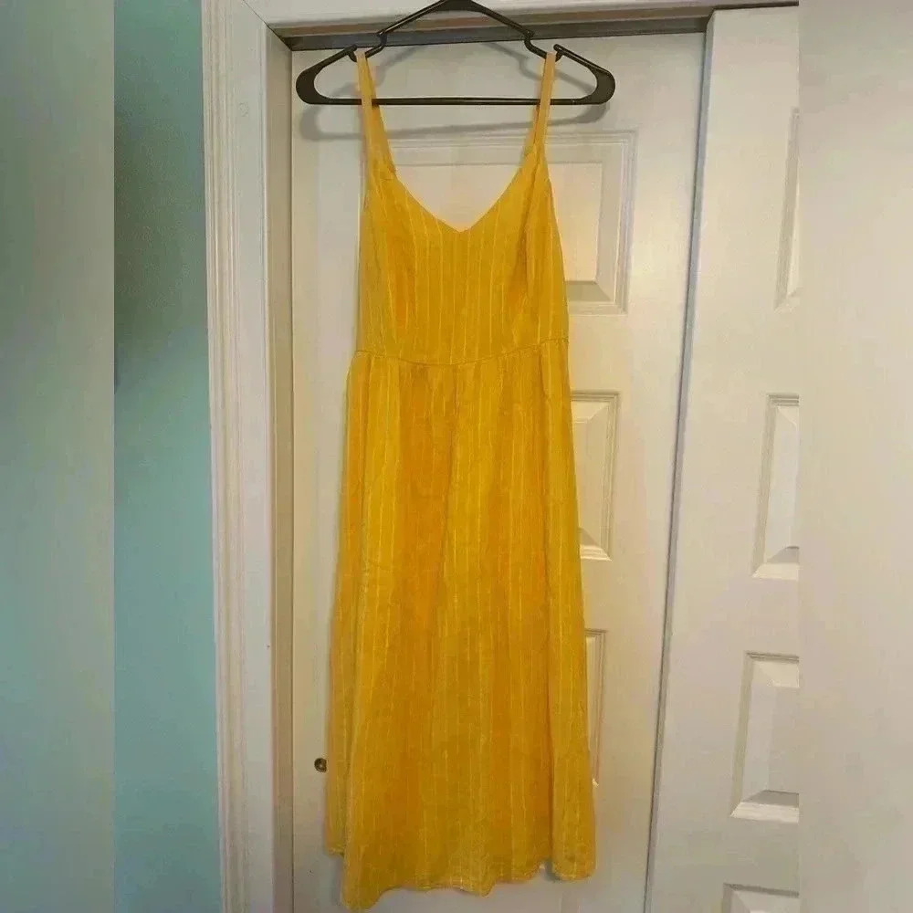 Old Navy Women’s Yellow Striped Cami Smocked Fit & Flare Midi Dress Size Small